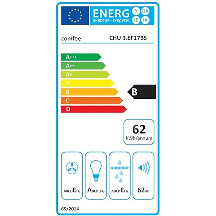 COMFEE' CHU 3.6F17BS 60cm Unterbauhauben Dunstabzugshaube Unterbau mit Edelstahl, abnehmbarem Aluminiumfilter, 200m³/h Luftstrom, 2 Stufen, 1 LED-Licht, Inox, Edelstahl Silber – Bild 6