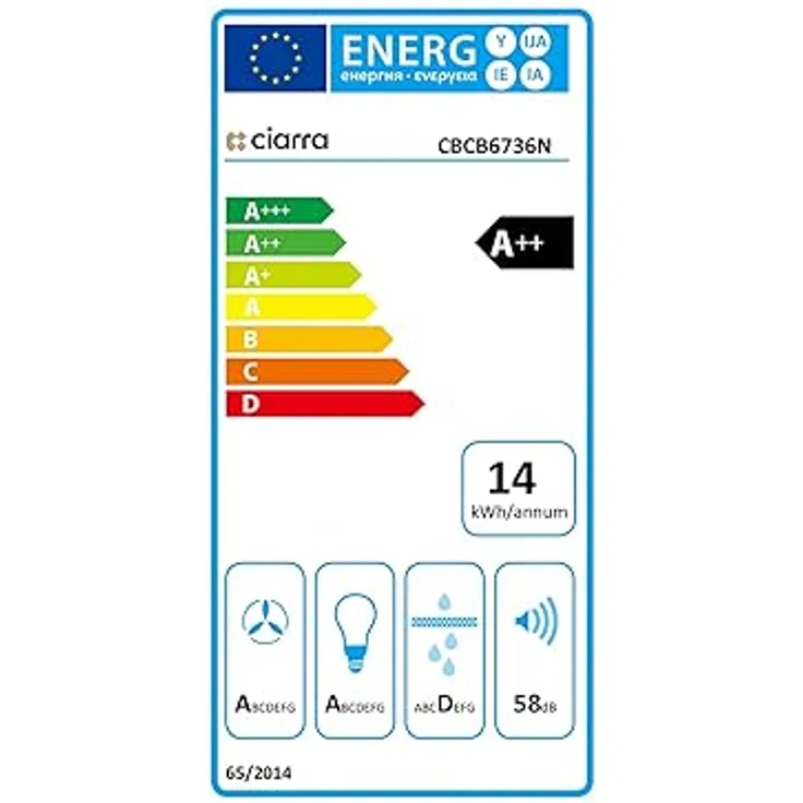 CIARRA CBCB6736N A + + Kopffreie Dunstabzugshaube Schräghaube 60cm 650m³/h TouchControl mit CBCF003 Aktivkohlefilter Glas – Bild 6