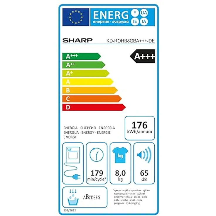 Sharp KD-ROHB8GBA+++-DEWärmepumpentrockner / A+++ / 8 kg / 15 Programme inkl. 30 min Kurzprogramm / BubbleDrum-Schontrolmmel mit LED-Trommelbeleuchtung / Ablaufschlauch / Schwarz – Bild 6