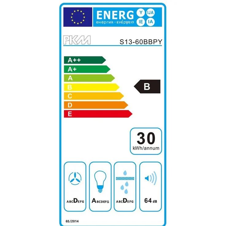 PKM S13-60BBPY, Motorhaube, Kamin abgewinkelt, Breite: 59.5 cm, Tiefe: 28.3 cm, Absaugung und Rückführung (mit zusätzlichem Rückführungsset), Matt Black – Bild 2