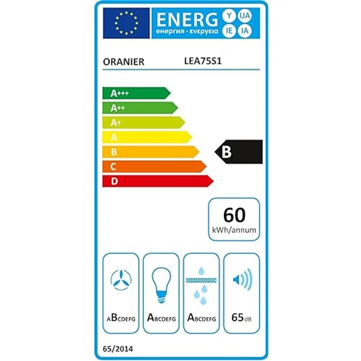 Oranier Kopffrei-Wandhaube 75 cm - schwarze Abluft Dunstabzugshaube weiße LED Anzeige - Kopffreihaube mit 3 Leistungsstufen - Touch-Control - LEA75S1 – Bild 6
