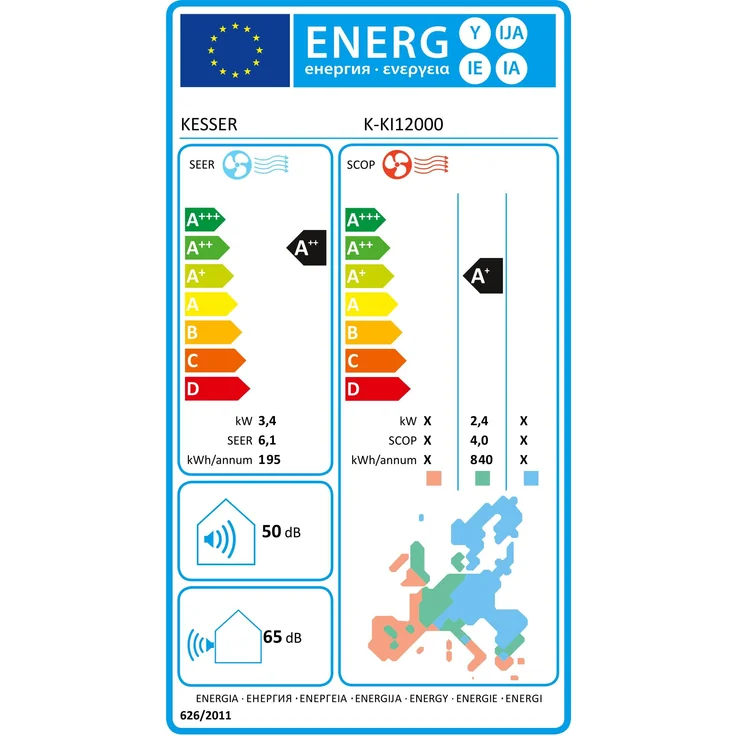 KESSER® Split Klimaanlage Set mit WiFi/App-Funktion, Kühlen A++/Heizen A+, 12000 BTU/h (3.400 Watt), inkl. Fernbedienung und Montagematerial – Bild 6