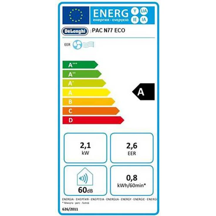De'Longhi PAC N77 Eco mobiles Klimagerät, 2,1 kW Kühlleistung, 8200 BTU, inkl. Fernbedienung, weiß – Bild 5