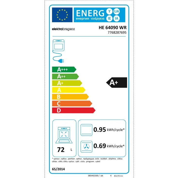 Elektrabregenz HE64090WR Herdset, 72l Nutzinhalt, weiß, mit Glaskeramik-Kochfeld und A+ Energieeffizienz – Bild 2