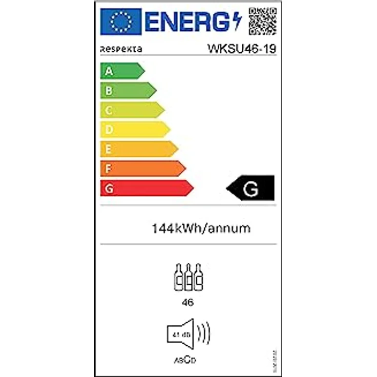 Respekta Unterbau-Weinkühlschrank für 46 Standardflaschen / 129 L Nutzinhalt / 2 Temperaturzonen, je 5°-22°C / Touch Control / LED Leuchte / Wechselbarer Türanschlag / Max. 43 dB / WKSU 46-19 – Bild 6