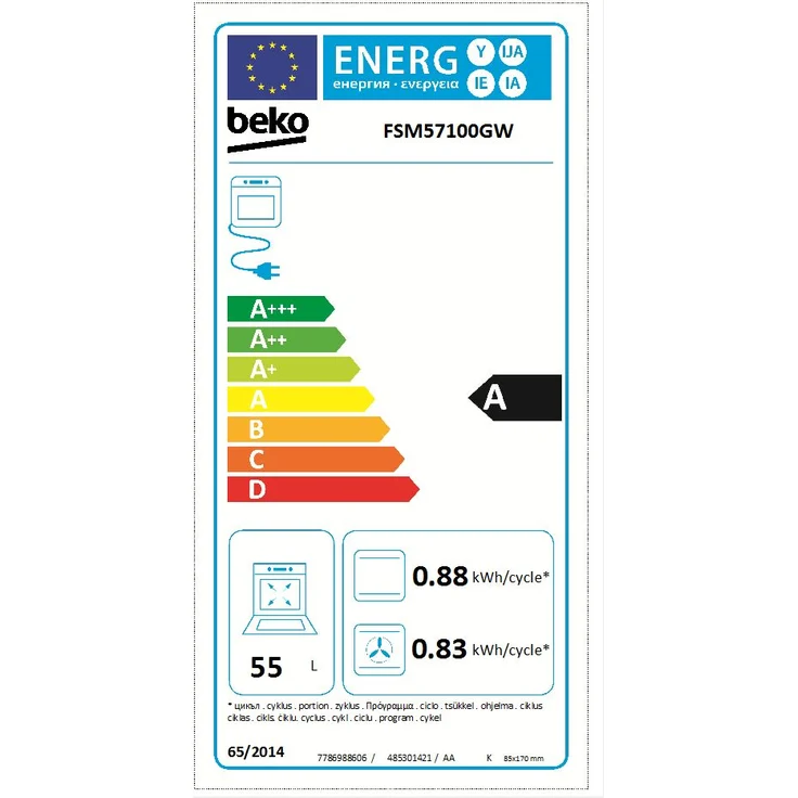 Beko FSM57100GW, Herd, A, Standgerät, Betriebsart Ofen elektrisch, Anzahl Kochfelder 4, Volumen 55 l, Breite 56 cm – Bild 3