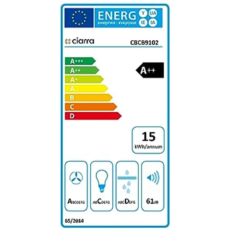 CIARRA CBCB9102 A++ Dunstabzugshaube 90cm Umluft Abluft Abzugshaube 650m³/h mit CBCF003 Aktivkohlefilter TouchControl 4 Stufen Inkl. Booster Schwarz – Bild 6