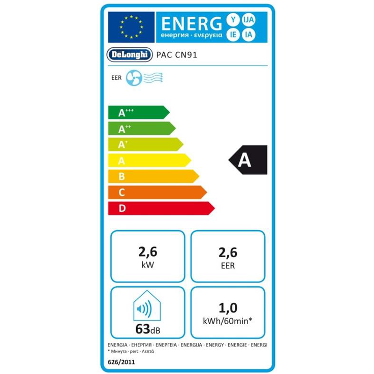 De'Longhi Pinguino PAC CN93 Eco - mobiles Klimagerät mit Abluftschlauch, Klimaanlage für Räume bis 90 m³, Luftentfeuchter, Ventilationsfunktion, 12h-Timer, 2,6 KW, 75 x 45 x 39,5 cm, weiß – Bild 6