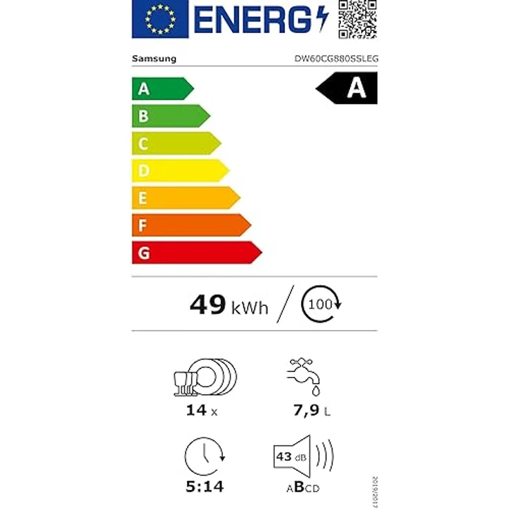 Samsung Geschirrspüler DW60CG880SSLEG, 60 cm, Teilintegrierbar, EEK: A, 14 Maßgedecke, WaterJet Clean, SmartThings AI Energy Mode, 43 dB(A), Weiß – Bild 6