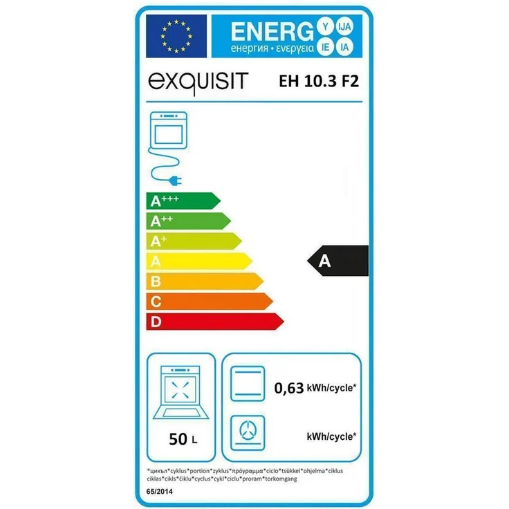 Exquisit EH10.3F2, Herd, A, freistehend, Betriebsart Ofen elektrisch, Betriebsart Kochfeld elektrisch, Anzahl Kochfelder 4, Volumen 51 l, Breite 50 cm, Selbstreinigung nein, Ober-Unterhitze (konventionell) – Bild 7