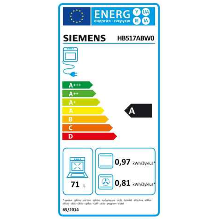 Siemens HB517ABW0, Backofen, A, Einbau, Breite 60 cm, Netzbetrieb, Volumen 71 l, Timer, beleuchtete Drehknebel, weiß – Bild 9
