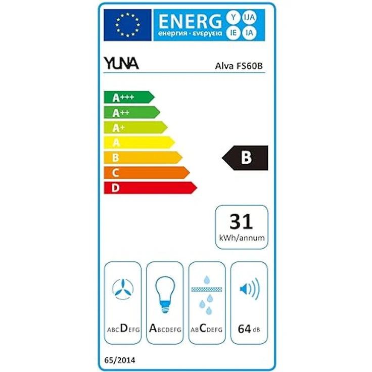 Yuna ALVA FS60B inklusive Kohlefilter | Unterbauhaube | Breite 60 cm | Luftstrom 358 m³/h | Edelstahlblende | LED-Beleuchtung | Dunstabzugshaube | Umluft & Abluft geeignet | 30,4 kWh/Jahr | 64 dBA – Bild 6
