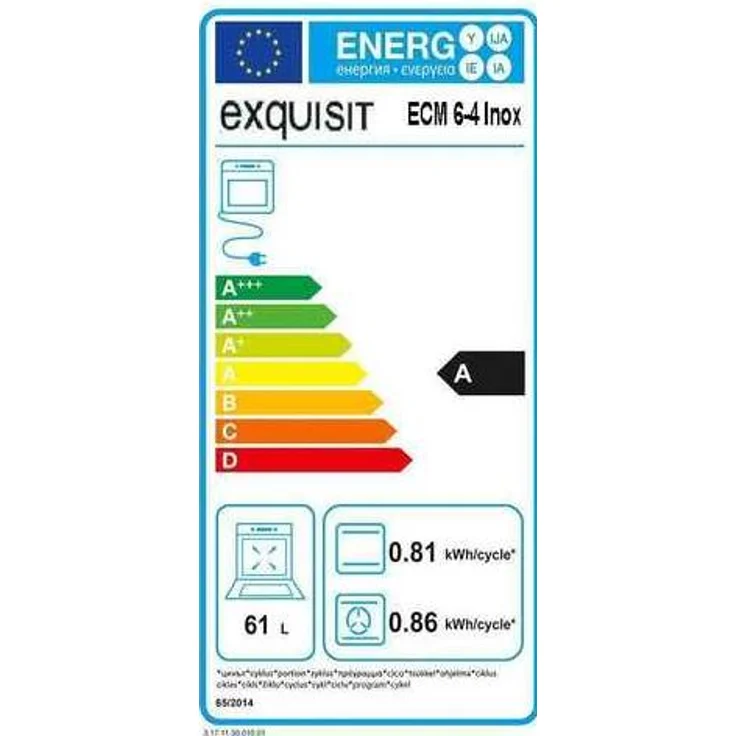 Exquisit ECM6-4, Herd, A, freistehend, Betriebsart Ofen elektrisch, Anzahl Kochfelder 4, Volumen 61 l, Breite 66 cm – Bild 3