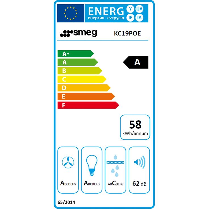 Smeg KC19POE Dunstabzugshaube, A, Geleitet, Wandmontage, Breite 89.5 cm, 3 Gebläsestufen – Bild 2