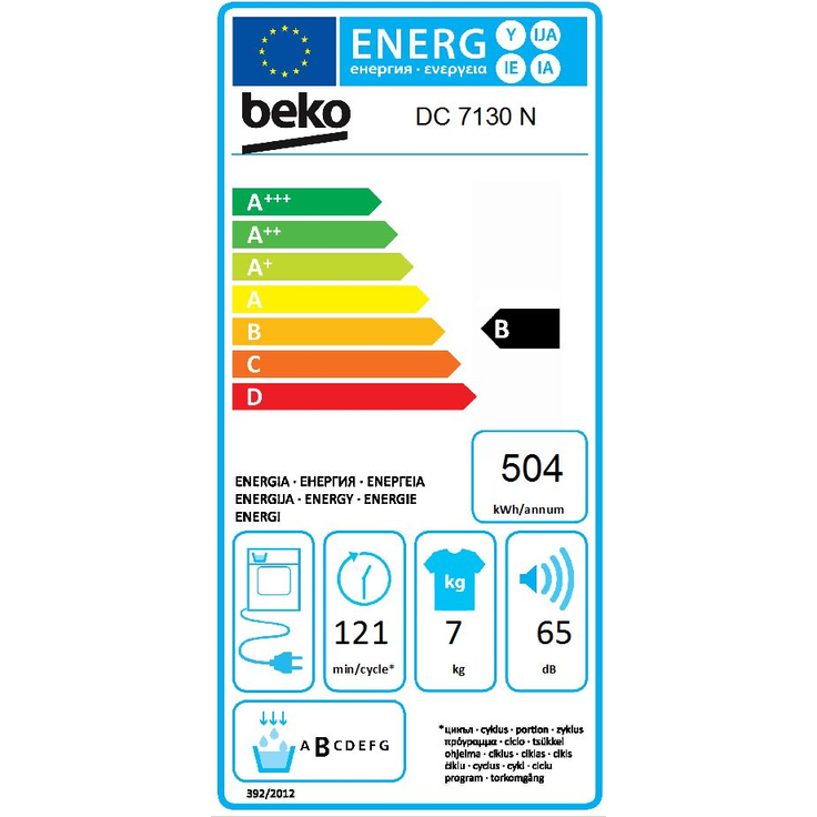 Beko DC 7130 N, Kondenstrockner, B, Fassungsvermögen 7 kg, Einbaugerät, Breite 59,5 cm, Kindersicherung, Programmablaufanzeige – Bild 11