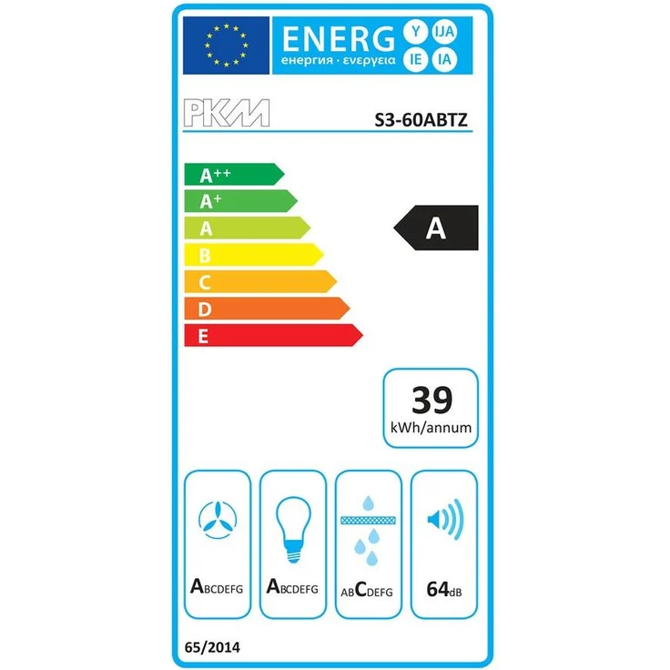 PKM S3-60 ABTZ Dunstabzugshaube, A, Abluft- oder Umluft, Kopffreihaube – Bild 2