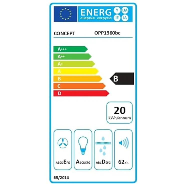 Concept OPP1360 Unterbauhaube 60cm | Energieeffiziente Dunstabzugshaube mit LED-Beleuchtung | 3 Leistungsstufen | Abluft- oder Umluftbetrieb | Leise & Kompakt (Schwarz) – Bild 6