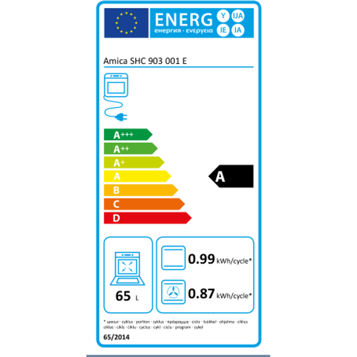 Amica SHC 903 001 E, Standherd, A, Betriebsart Ofen elektrisch, Betriebsart Kochfeld elektrisch, Volumen 65 l, Breite 50 cm – Bild 2