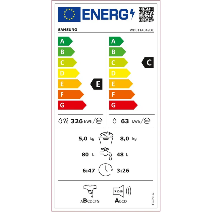 Samsung WD81TA049BE, Waschtrockner, Energieeffizienzklasse E, Standgerät, Breite 60 cm, Geräuschemissionsklasse A, FleckenIntensiv- Funktion, Dampffunktion – Bild 3