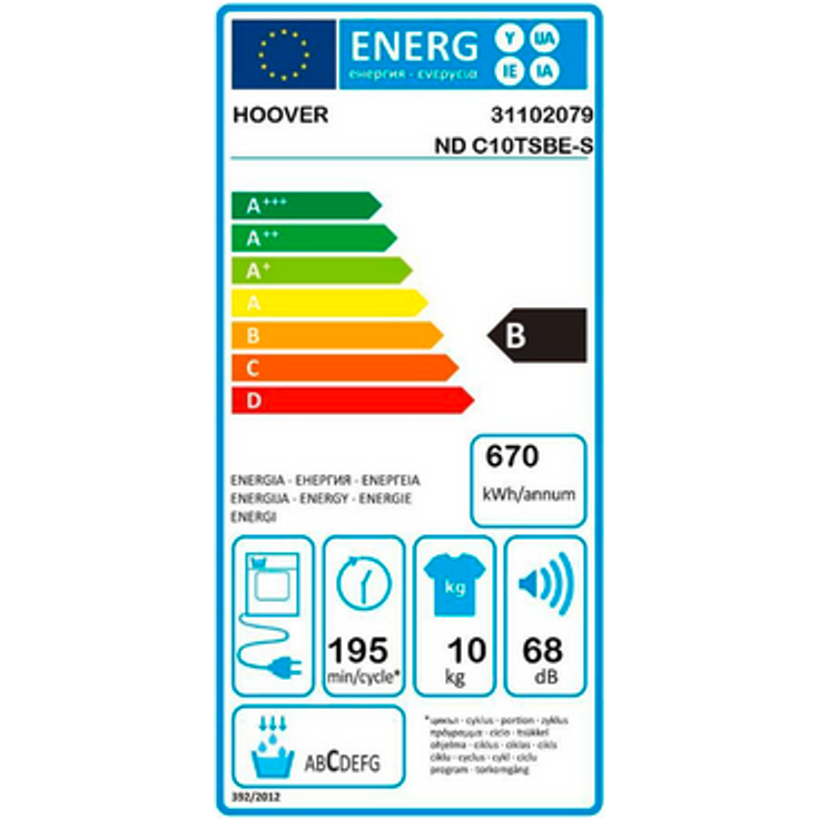Hoover NDC10TSBES, Kondenstrockner, B, Fassungsvermögen 10 kg, Standgerät, Breite 59,6 cm, Wifi, Digitaldisplay – Bild 8