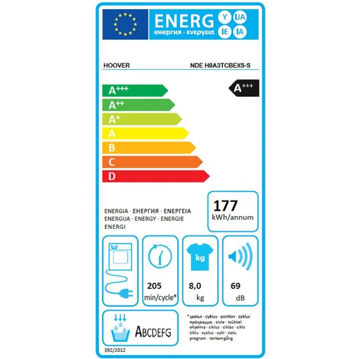 Hoover NDE H8A3TCBEXS-S, Wärmepumpentrockner, A+++, Fassungsvermögen 8 kg, Standgerät, Breite 59,6 cm, Auffrischen, Farbe weiß – Bild 5