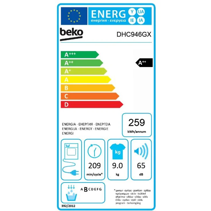 Beko DHC946GX, Wärmepumpentrockner, A++, Fassungsvermögen 9 kg, Einbaugerät, Breite 59,7 cm, OptiSense, Farbe weiß – Bild 8