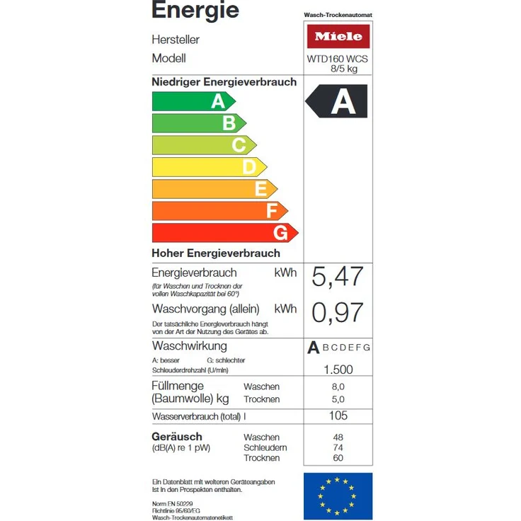 Miele WTD160 WCS, Waschtrockner, Energieeffizienzklasse D, Standgerät, Breite 59,6 cm, Geräuschemissionsklasse A – Bild 2