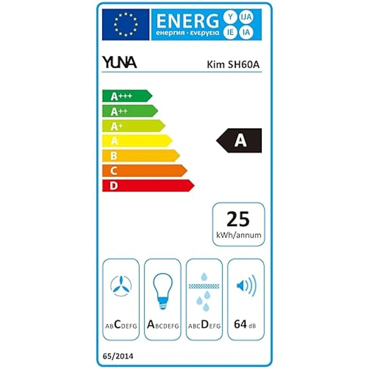 YUNA KIM SH60A inklusive Kohlefilter | Dunstabzugshaube | Breite 60cm | Abluft- & Umluftbetrieb | Luftstrom 330 m³/h | schwarze Glasfront | Wandhaube | LED-Beleuchtung | 64 dbA | 24,7 kWh/Jahr – Bild 6