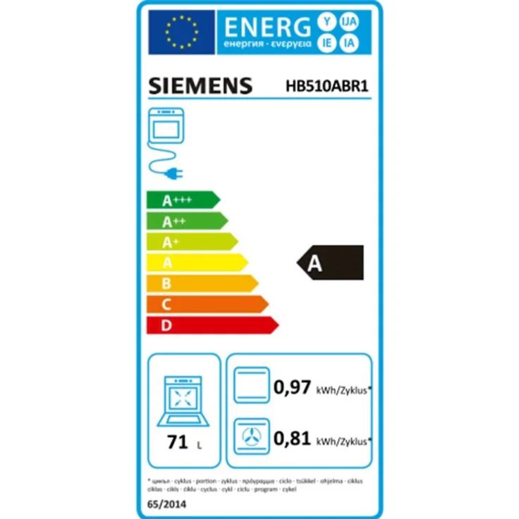 Siemens HB510ABR1, Backofen, A, Einbaugerät, Volumen 71 l, Betriebsart elektrisch, Glasdekor, Oberhitze, Unterhitze, Umluft – Bild 7
