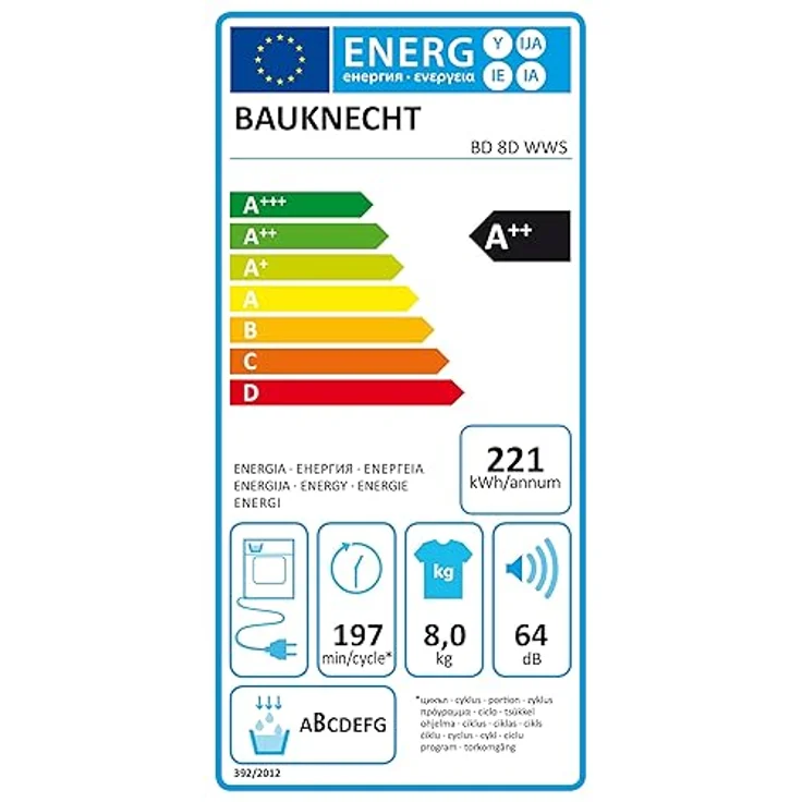 Bauknecht BD 8D WWS Wärmepumpentrockner, 8 kg, EEK A++, Precision Dry, Inverter Motor, Slim - extra schmal 54,50cm Tiefe, Trommelbeleuchtung – Bild 6