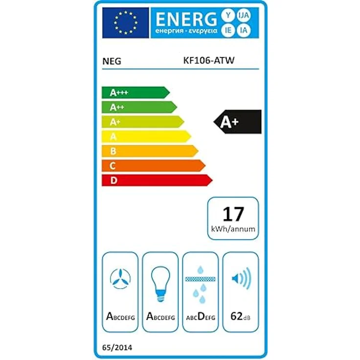 NEG Dunstabzugshaube KF106-ATW (Umluft/Abluft) weiß 60cm kopffrei mit LED-Beleuchtung, Randabsaugung, Glas-Front, 3 Motorstufen (max. 800m³/h), sehr leise – Bild 6
