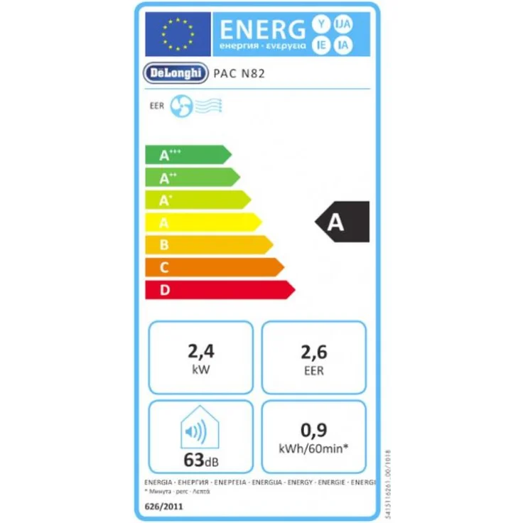 De'Longhi Pinguino PAC N82 Eco Silent - mobiles Klimagerät mit Abluftschlauch, leise Klimaanlage für Räume bis 80 m³, Luftentfeuchter, Ventilationsfunktion, 12h-Timer, 2,4 KW, 75 x 45 x 39,5 cm, weiß – Bild 6