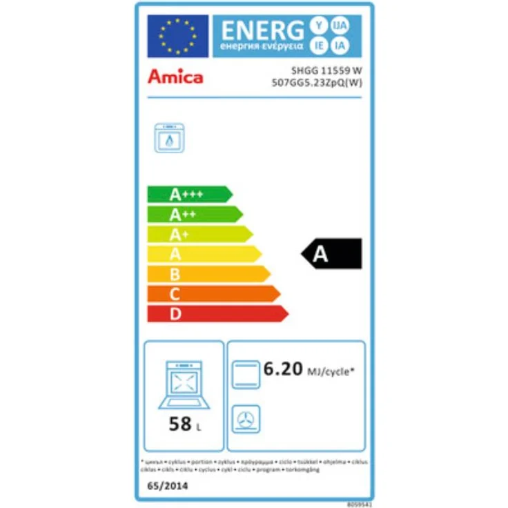 Amica SHGG 11559 W, Herd, A, freistehend, Betriebsart Ofen Gas, Betriebsart Kochfeld Gas, Anzahl Kochfelder 4, Volumen 58 l, Breite 50 cm, Selbstreinigung nein, Ober-Unterhitze (konventionell) – Bild 17