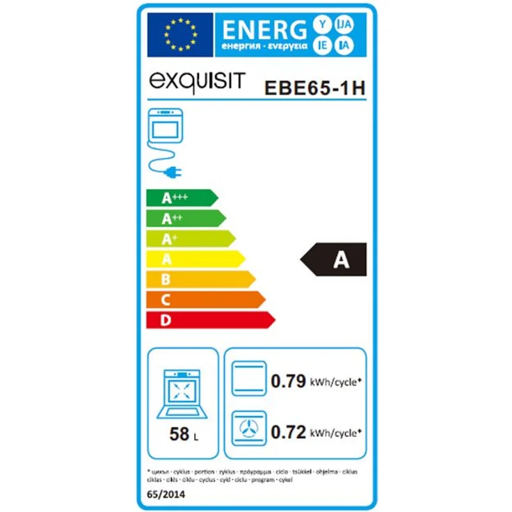 Exquisit EBE65-1H, Backofen, A, Einbau, Elektrisch, Volumen 56 l, Breite 59,5 cm, Selbstreinigung nein, Ober-Unterhitze (konventionell), Umluft, Heißluft – Bild 7