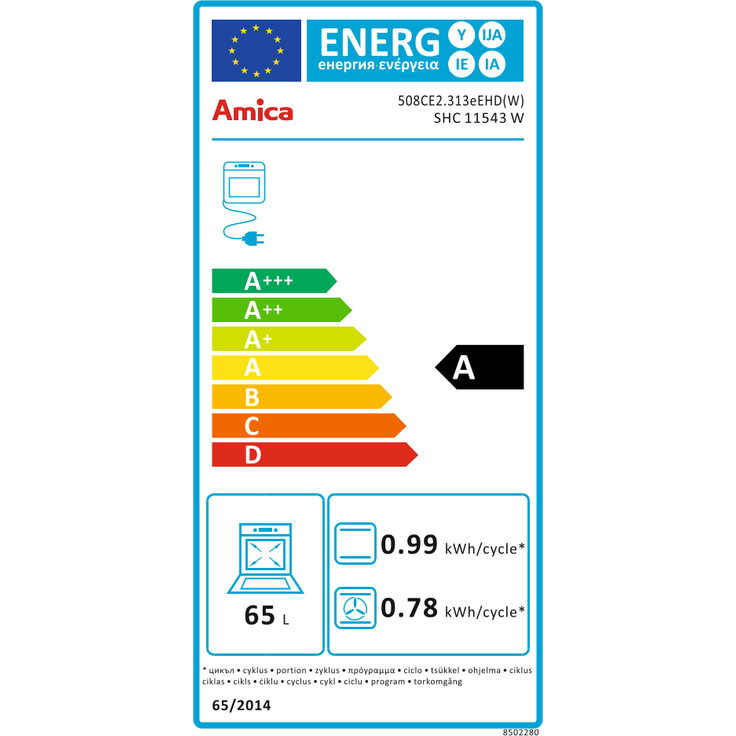 Amica SHC 11543 W, Herd, A, Standgerät, Betriebsart Ofen elektrisch, Betriebsart Kochfeld elektrisch, Anzahl Kochfelder 4, Volumen 66 l, Breite 50 cm, Selbstreinigung nein, Ober-Unterhitze (konventionell) + Umluft – Bild 3