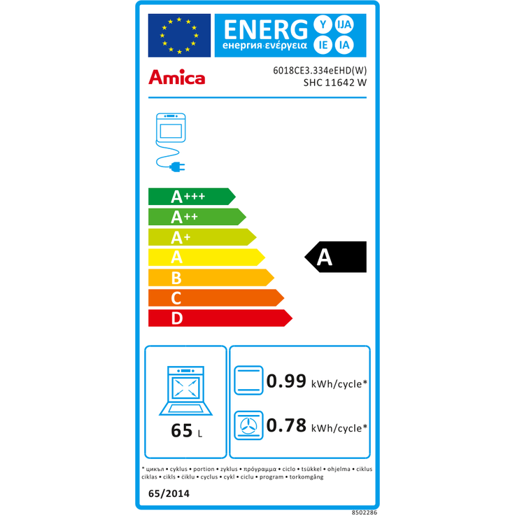 Amica SHC 11642 W, Herd, A, Standgerät, Betriebsart Ofen elektrisch, Betriebsart Kochfeld elektrisch, Anzahl Kochfelder 4, Volumen 66 l, Breite 60 cm, Selbstreinigung nein, Ober-Unterhitze (konventionell) + Umluft – Bild 2