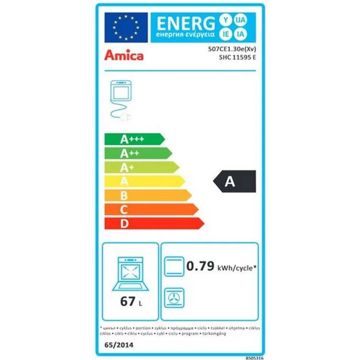 Amica SHC 11595 E, Herd, A, freistehend, Betriebsart Ofen elektrisch, Betriebsart Kochfeld elektrisch, Anzahl Kochfelder 4, Volumen 69 l, Breite 50 cm, Selbstreinigung nein, Ober-Unterhitze (konventionell) – Bild 2