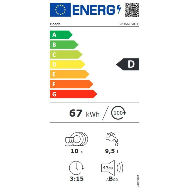 Bosch SPU 66 TS 01 E, Geschirrspüler, D, Geräuschemissionsklasse B, Geräuschemissionen 43 Dezibel – Bild 3