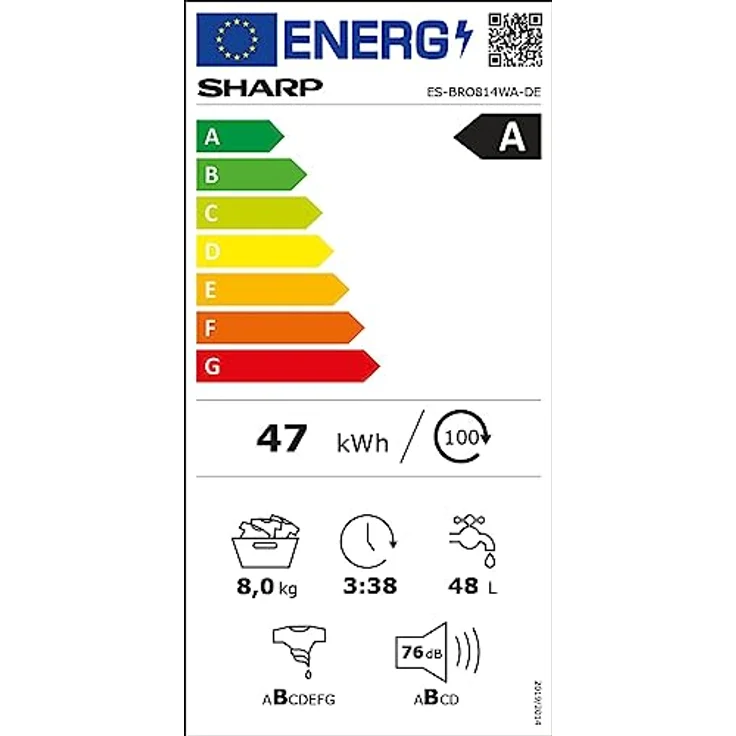 Sharp ES-BRO814WA-DE Waschmaschine Frontlader / 8 kg / 1400 U/min/Adanced Inverter Motor / 15 Programme inkl. 15 min Kurzprogramm und Dampffunktion/AquaStop/Weiß – Bild 6