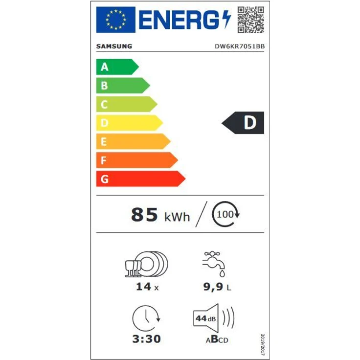 Samsung DW6KR7051BB_EG, Geschirrspüler, D, Geräuschemissionsklasse B, Geräuschemissionen 44 Dezibel – Bild 6