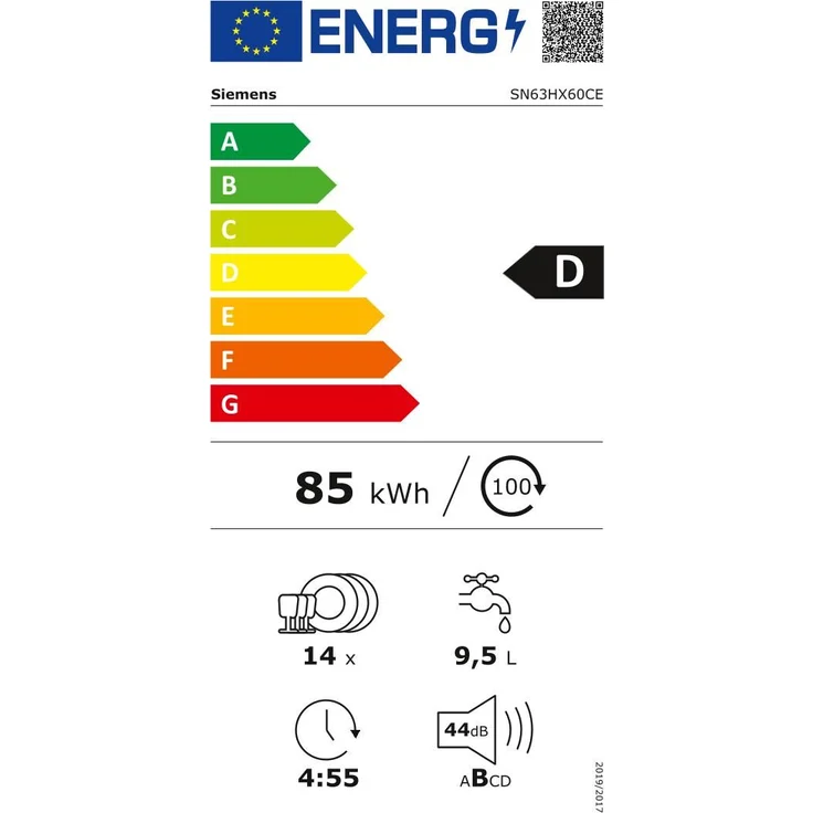Siemens SN63HX60CE, Geschirrspüler, D, Geräuschemissionsklasse B, Geräuschemissionen 44 Dezibel – Bild 14
