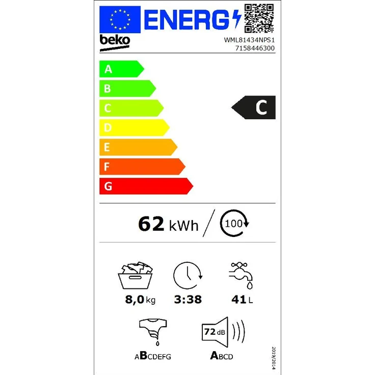 Beko WML81434NPS1, Frontlader-Waschmaschine, C, Fassungsvermögen 8 kg, Standgerät, Breite 60 cm, 15 Programme, Schontrommel – Bild 10