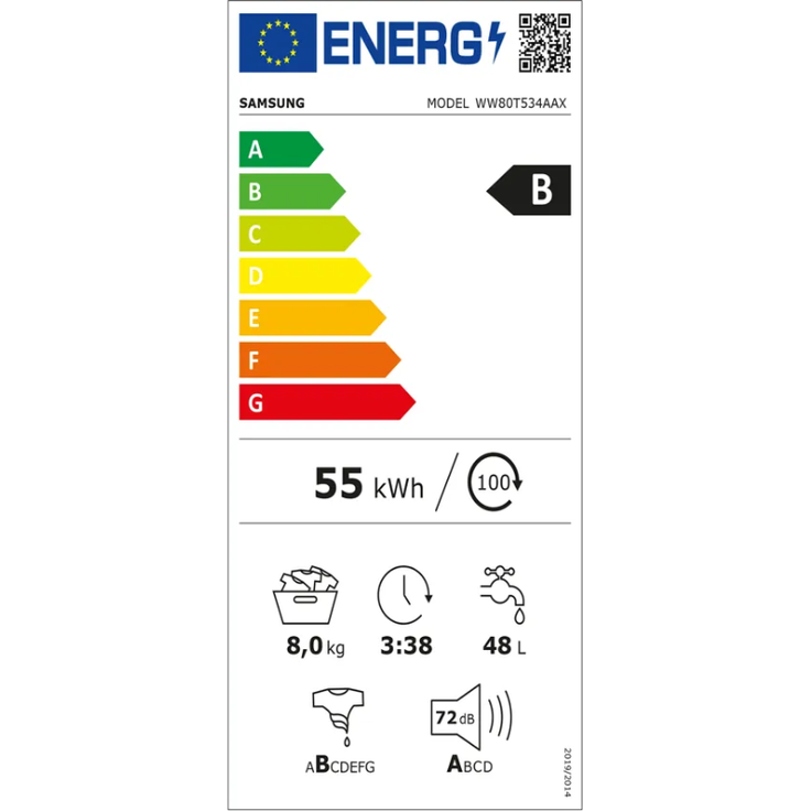 Samsung WW80T534AAX-S2, Frontlader-Waschmaschine, B, Fassungsvermögen 8 kg, Standgerät, Breite 60 cm, Restlaufzeitanzeige, Wollprogramm – Bild 12