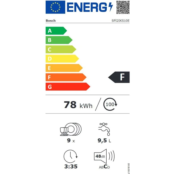 Bosch SPI2IKS10E, Geschirrspüler, F, Geräuschemissionsklasse C, Geräuschemissionen 48 Dezibel – Bild 4