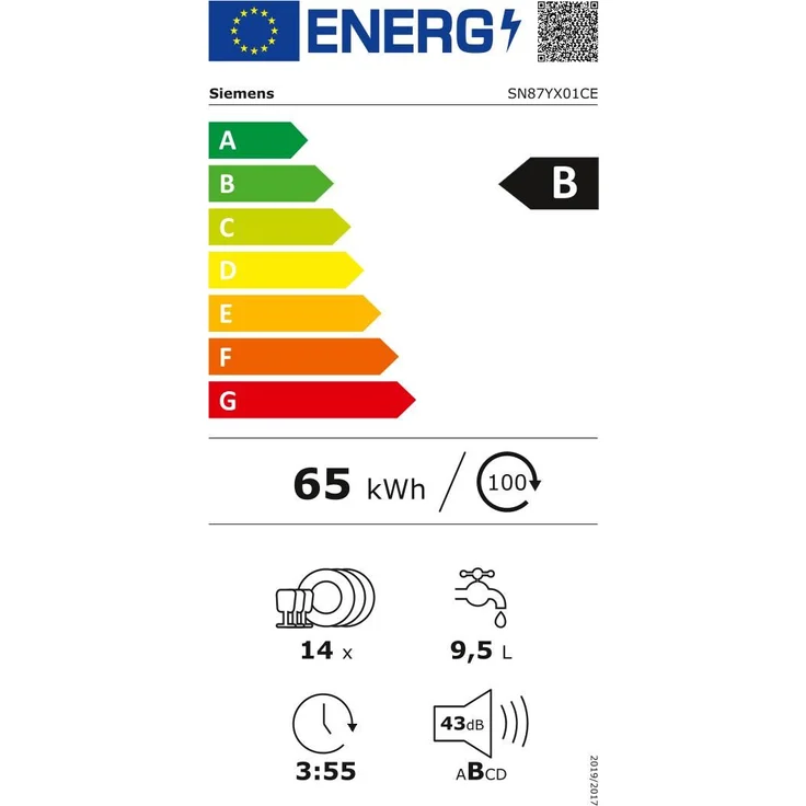Siemens SN87YX01CE, Geschirrspüler, B, Geräuschemissionsklasse B, Geräuschemissionen 43 Dezibel – Bild 6