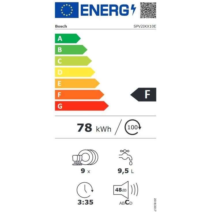 Bosch SPV2IKX10E, Geschirrspüler, F, Geräuschemissionsklasse C, Geräuschemissionen 48 Dezibel – Bild 20