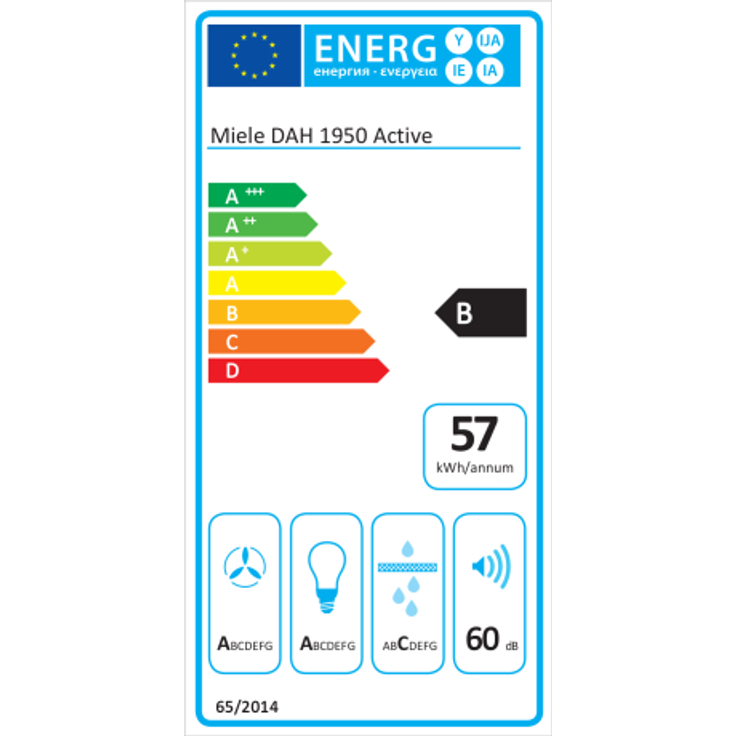 Miele DAH 1950 Active Wandhaube – Kopffreihaube, Abluft, Schwarz, Doppelsaug-Gebläse, LED, 405 m³/h, Energieklasse B – Bild 2