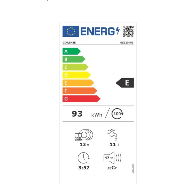 Gorenje GS62040S, Geschirrspüler, E, Geräuschemissionsklasse C, Geräuschemissionen 47 Dezibel – Bild 13