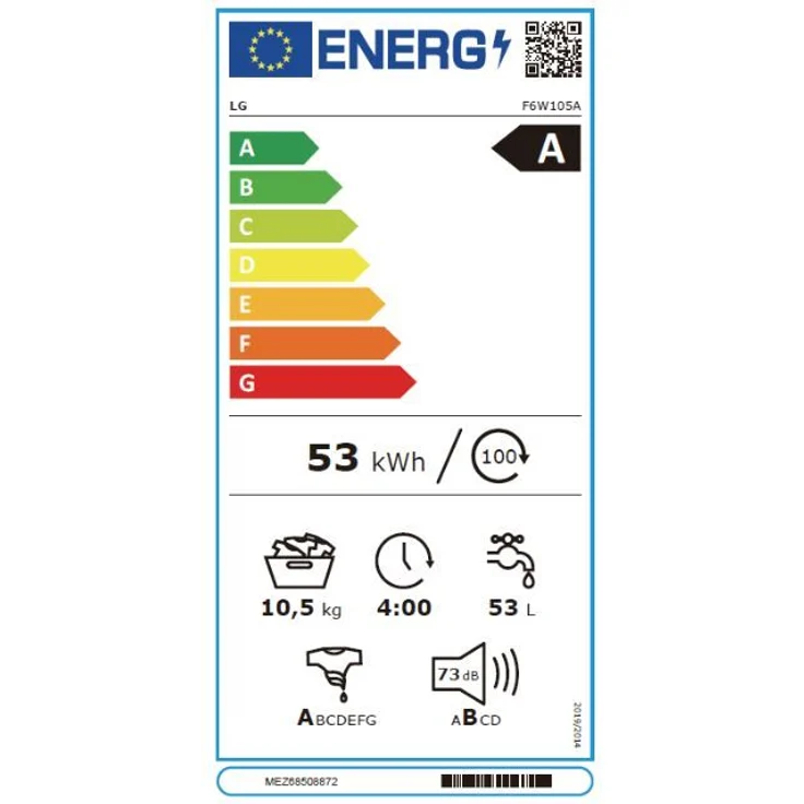 LG F6W105A, Frontlader-Waschmaschine, A, Fassungsvermögen 10,5 kg, Standgerät, Breite 60 cm, Kindersicherung, Invertmotor – Bild 12