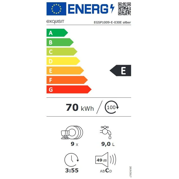 Exquisit EGSP1009-E-030E, Geschirrspüler, E, Geräuschemissionsklasse C, Geräuschemissionen 49 Dezibel – Bild 12